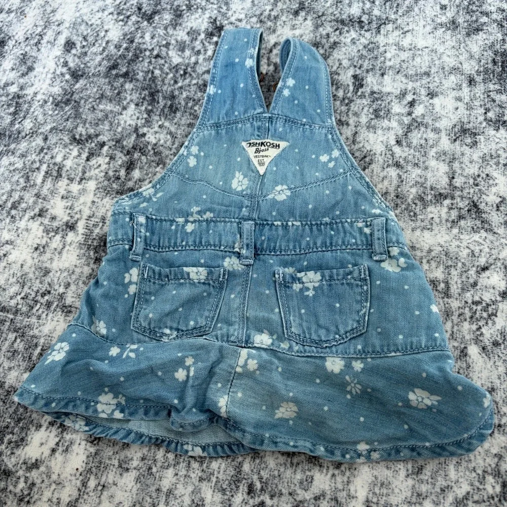 OshKosh B'gosh Floral Denim Overall Jumper Dress 9M Blue Baby Girls